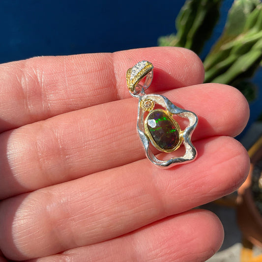 Sterling silver natural black opal abstract pendant