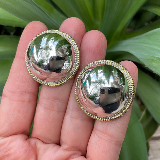 sterling silver Brass modernist Dome large stud earrings