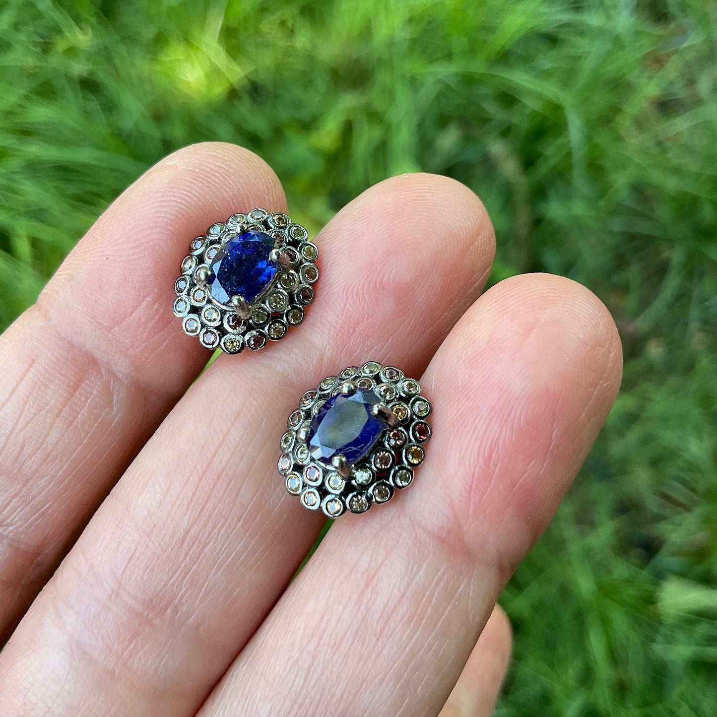 sterling silver blue sapphire multi color Stud earrings