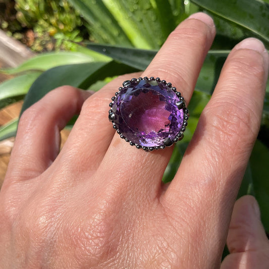 Sterling Silver Amethyst Band organic roots statement ring  8