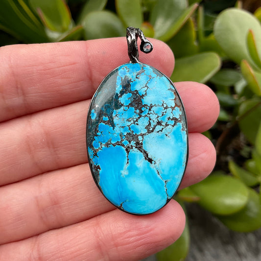 sterling silver genuine turquoise oval shape Pendant
