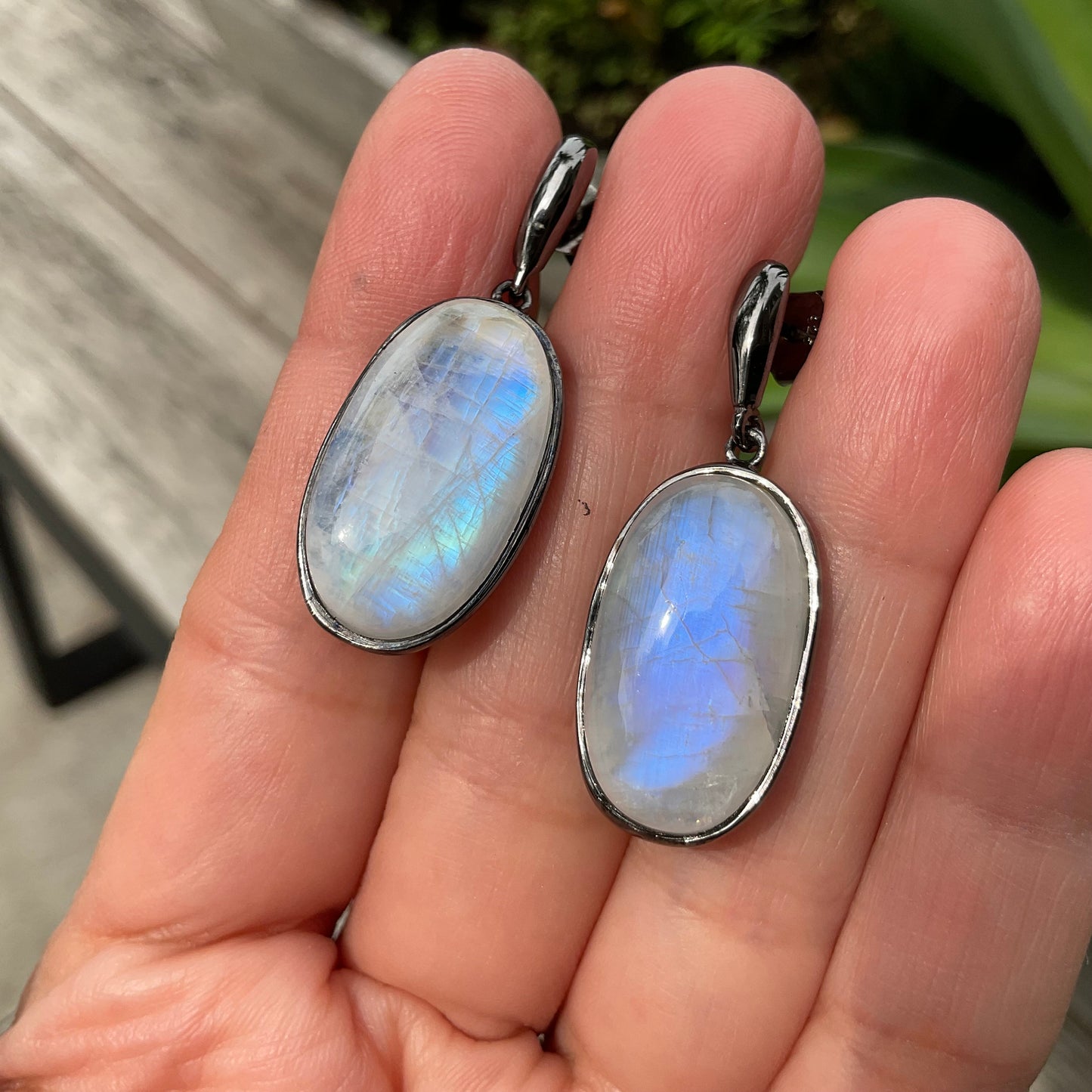Moonstone Sterling Silver oval shape Dangle  Earrings