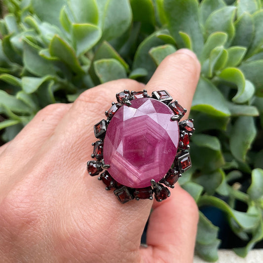 Sterling silver natural ruby red garnet statement ring 8.5