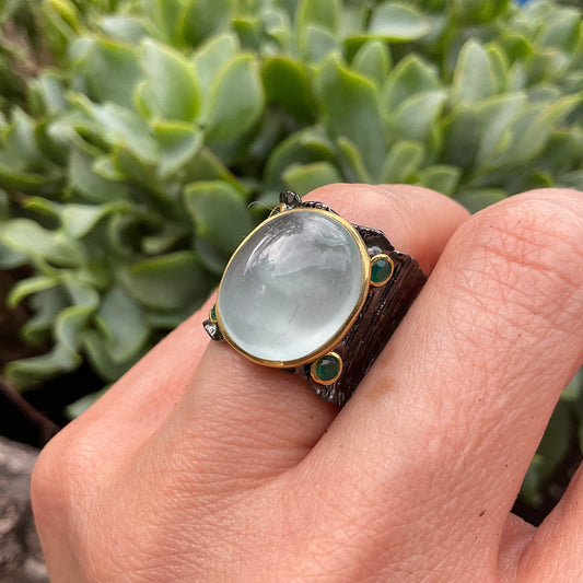 Sterling Silver etnika Aquamarine band ring 5.5