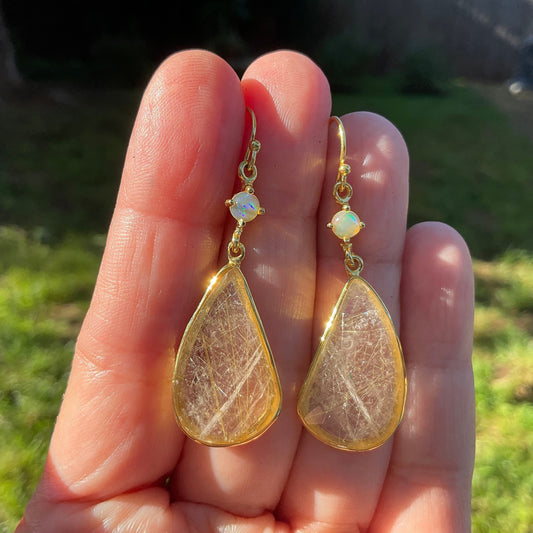 sterling silver gold rutilated quartz ribbon fancy opal earrings