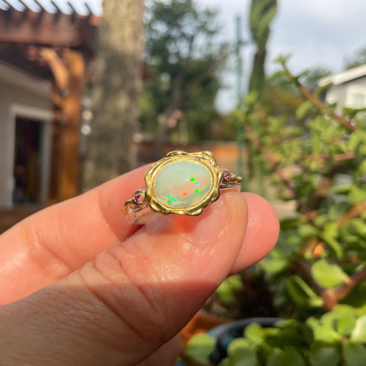 Sterling Silver rainbow Opal Rhodolite Ring 9