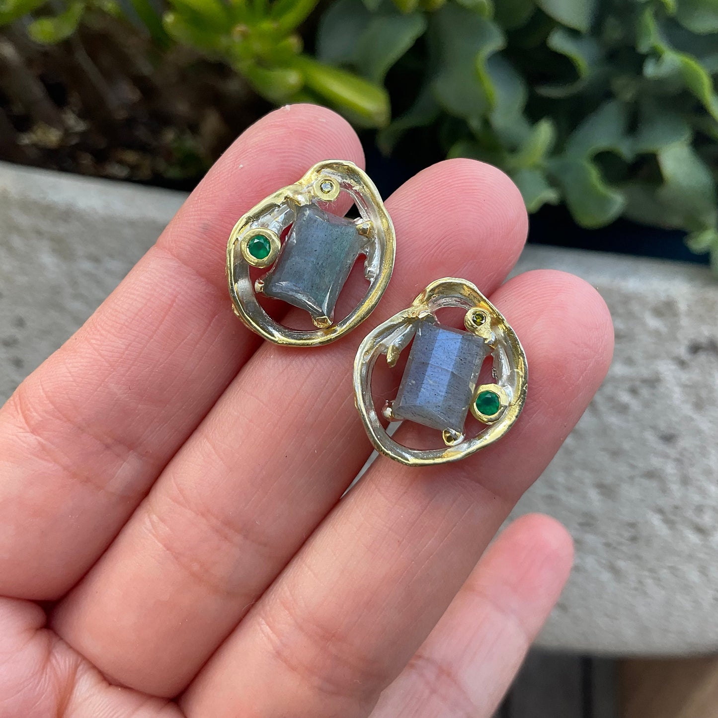 Sterling Silver labradorite modernist stud earrings