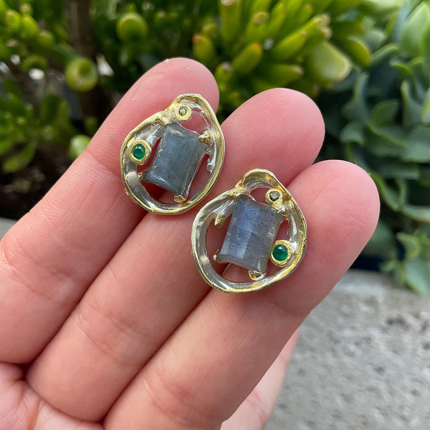 Sterling Silver labradorite modernist stud earrings