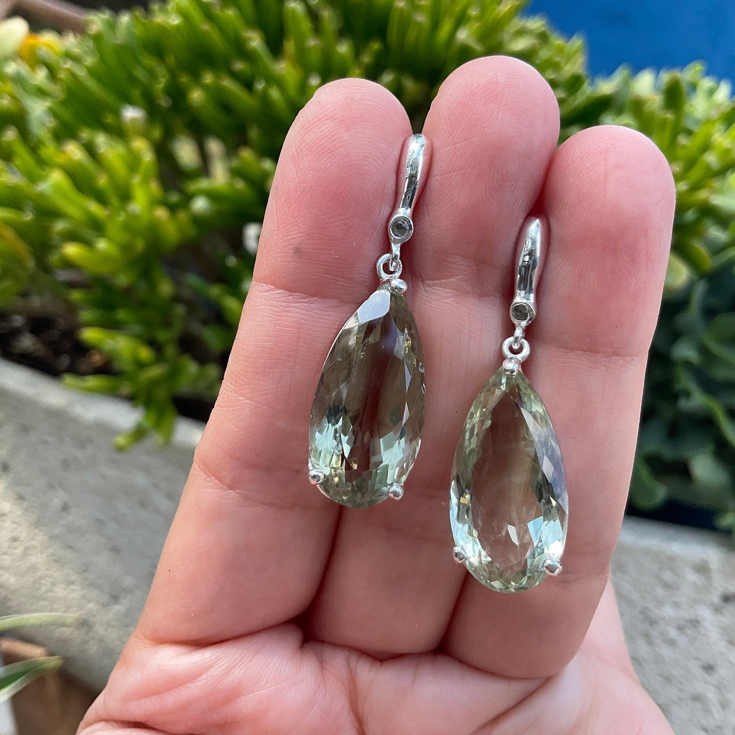 Sterling  silver green amethyst pear shape fancy statement earrings