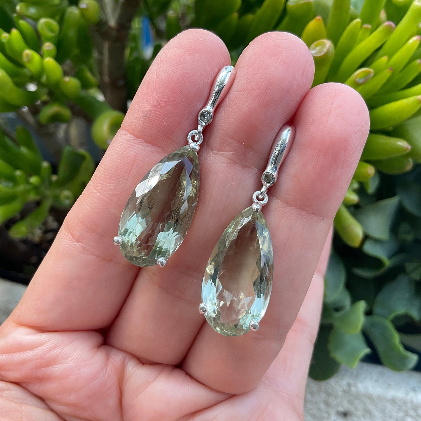 Sterling  silver green amethyst pear shape fancy statement earrings