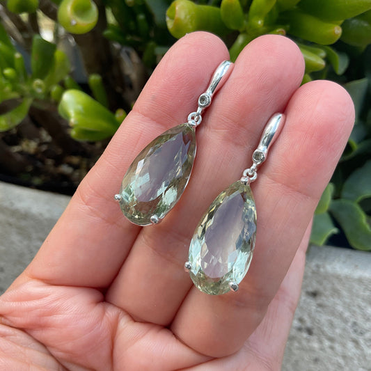 Sterling  silver green amethyst pear shape fancy statement earrings