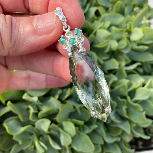 sterling silver green amethyst marquis green onyx cut pendant