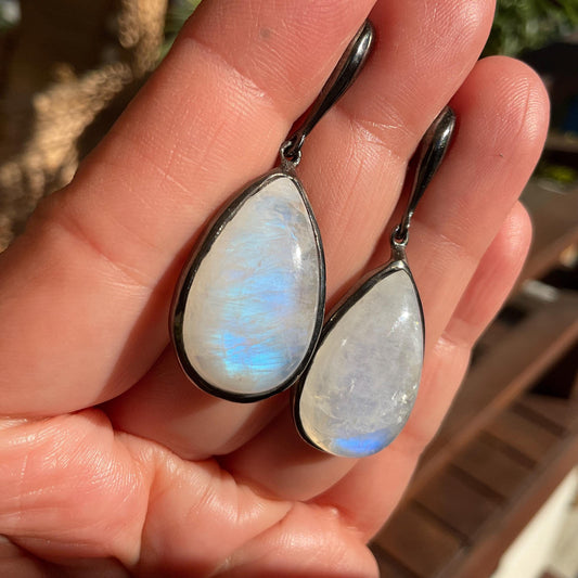 Moonstone Sterling Silver pear shape Dangle  Earrings