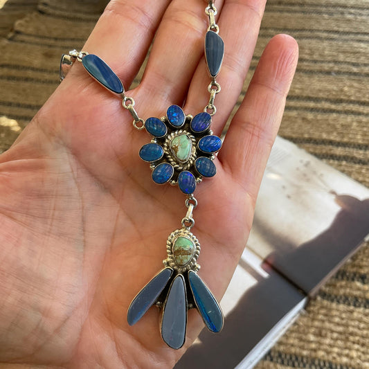 sterling silver natural blue Australian Opal turquoise necklace