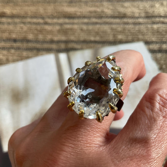 sterling silver natural quartz pear shape  ring 8