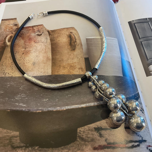 Sterling silver modernist leather choker necklace