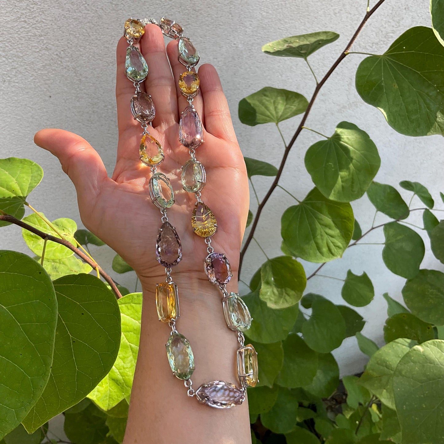 Multi gemstone Sterling silver amethyst ametrine citrine statement  necklace