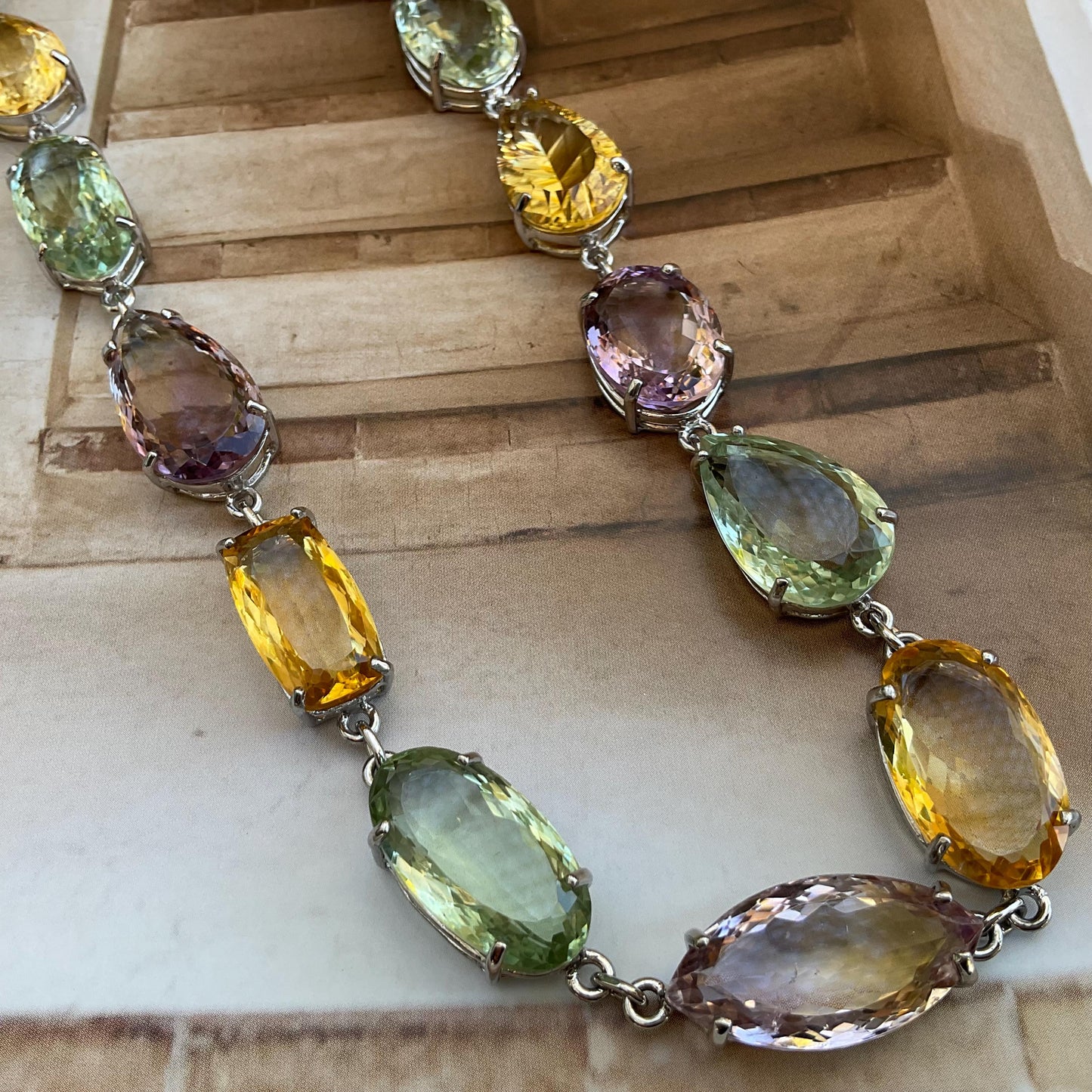 Multi gemstone Sterling silver amethyst ametrine citrine statement  necklace