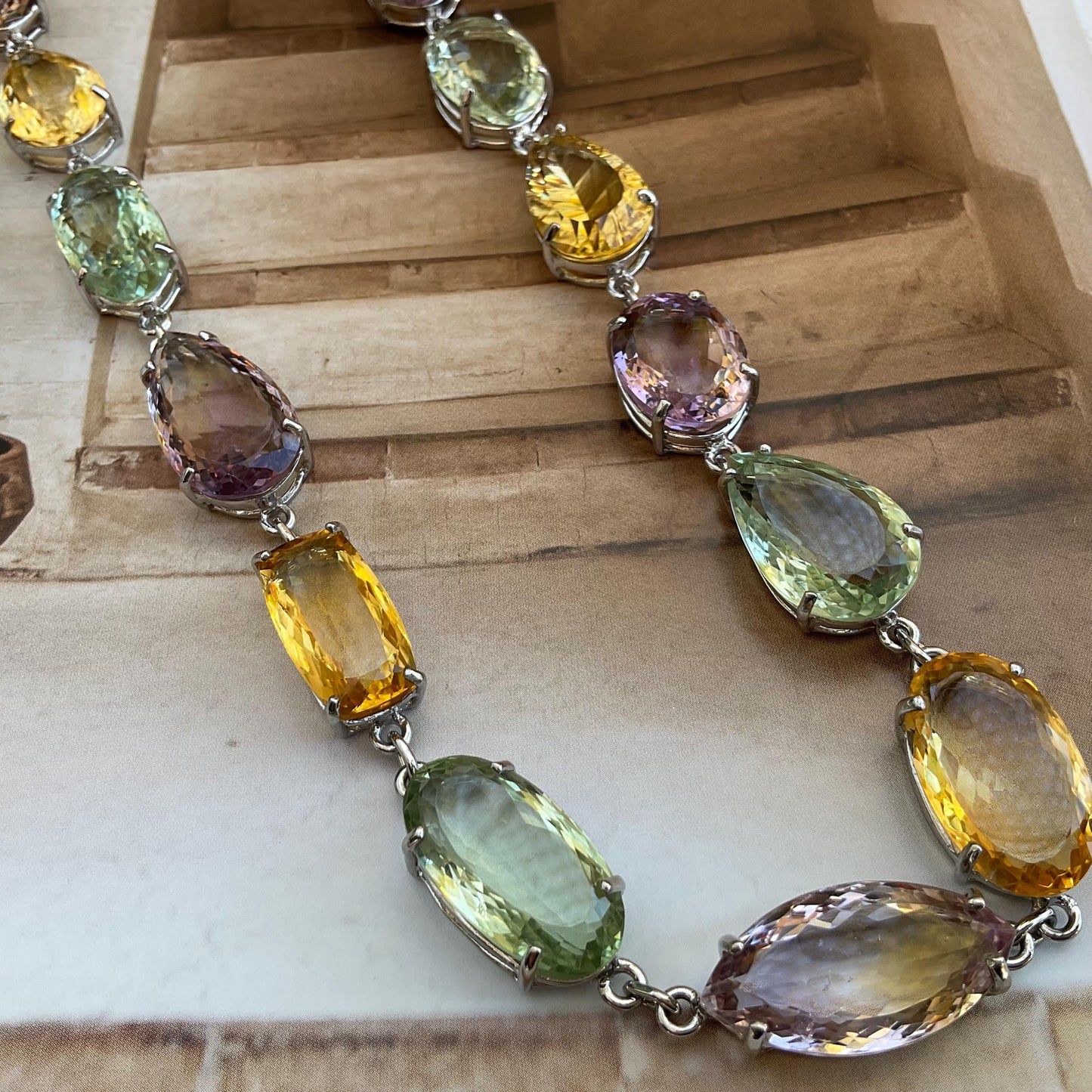 Multi gemstone Sterling silver amethyst ametrine citrine statement  necklace