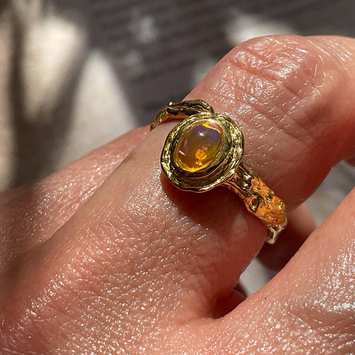 Sterling Silver Natural fire opal dainty gold Ring adjustable 5 6 7 8