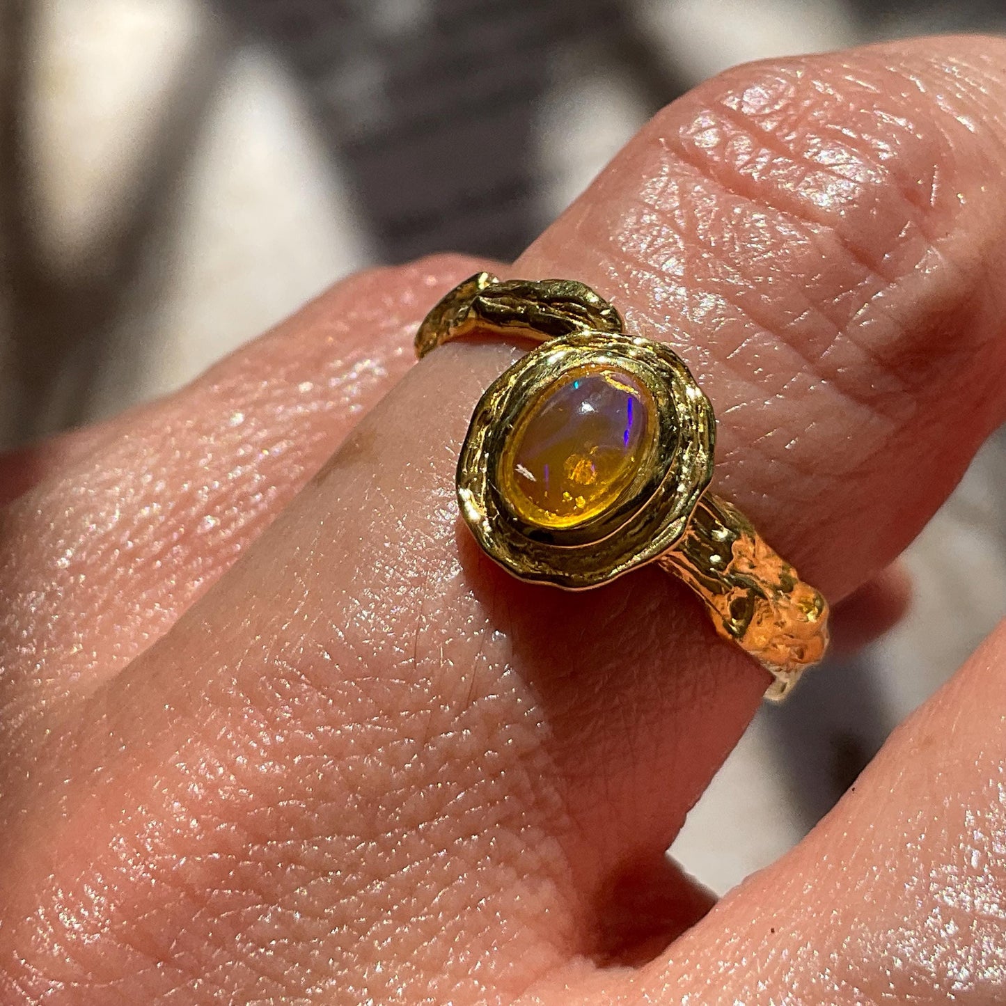 Sterling Silver Natural fire opal dainty gold Ring adjustable 5 6 7 8