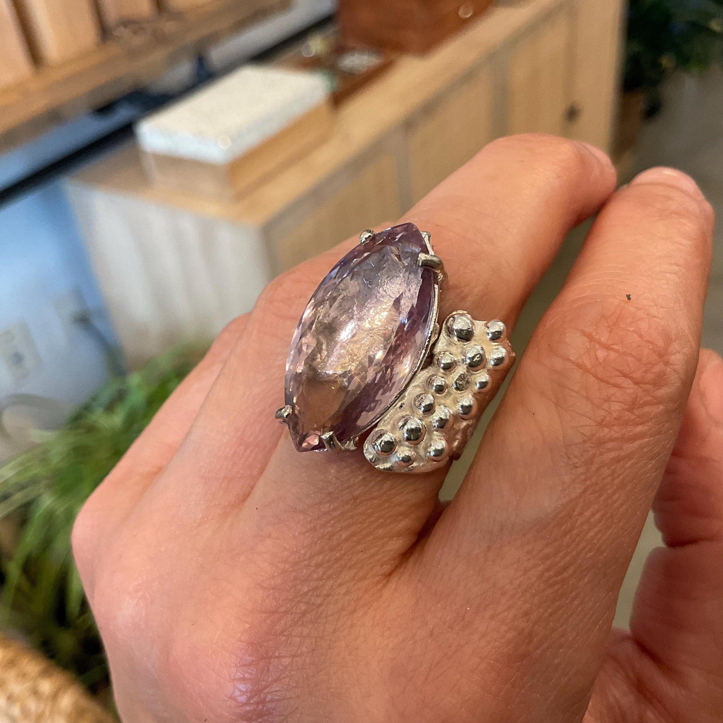 Upcycle sterling silver modernist brutalist ametrine Marquis ring open cuff Colors Of Etnika