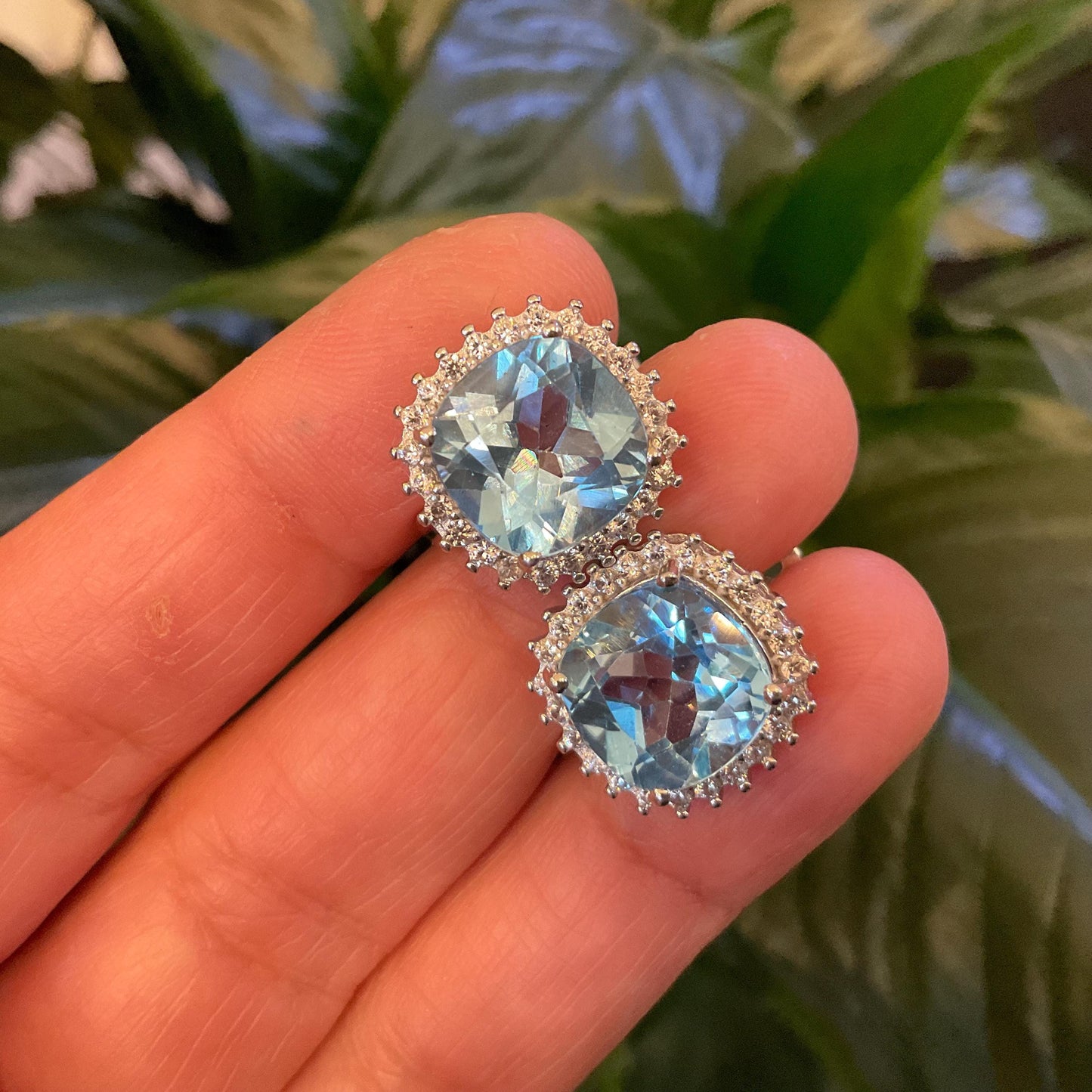 Sterling Silver natural blue topaz large fancy earrings