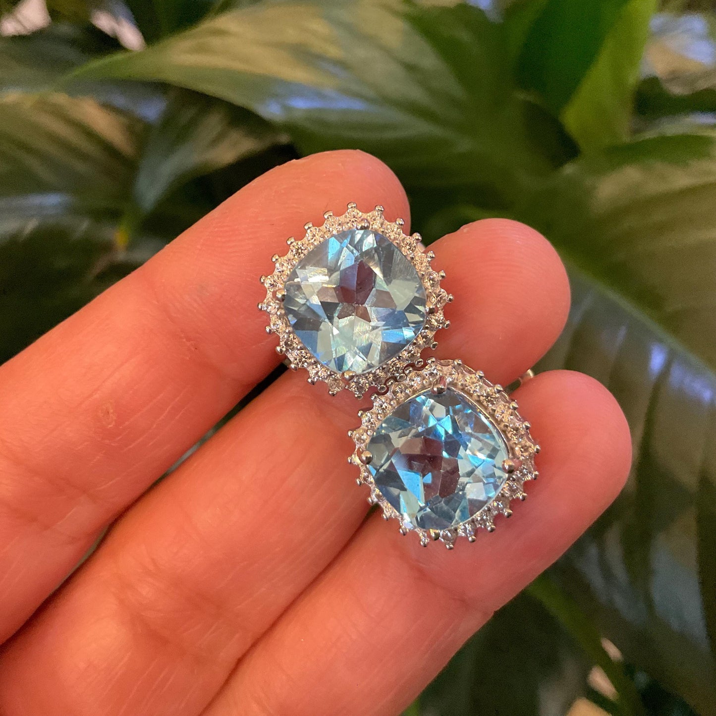Sterling Silver natural blue topaz large fancy earrings