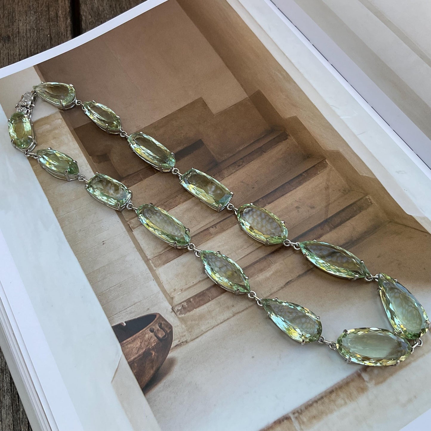 Gemstone Sterling silver green amethyst statement necklace