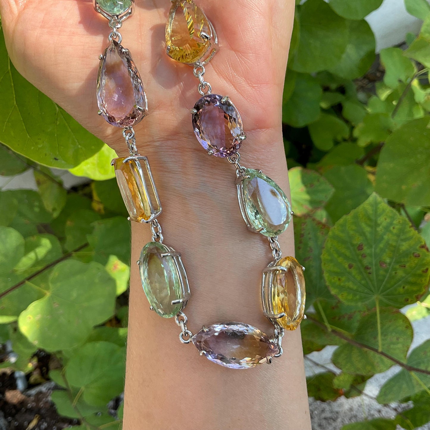 Multi gemstone Sterling silver amethyst ametrine citrine statement  necklace