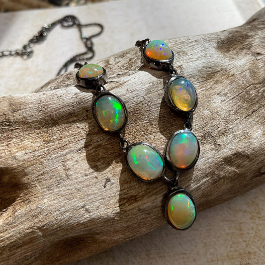 Natural Rainbow fire opal  18” Sterling Silver Necklace