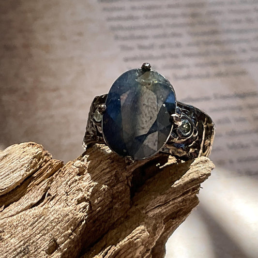 Sterling Silver blue sapphire Etnika band ring 7.5