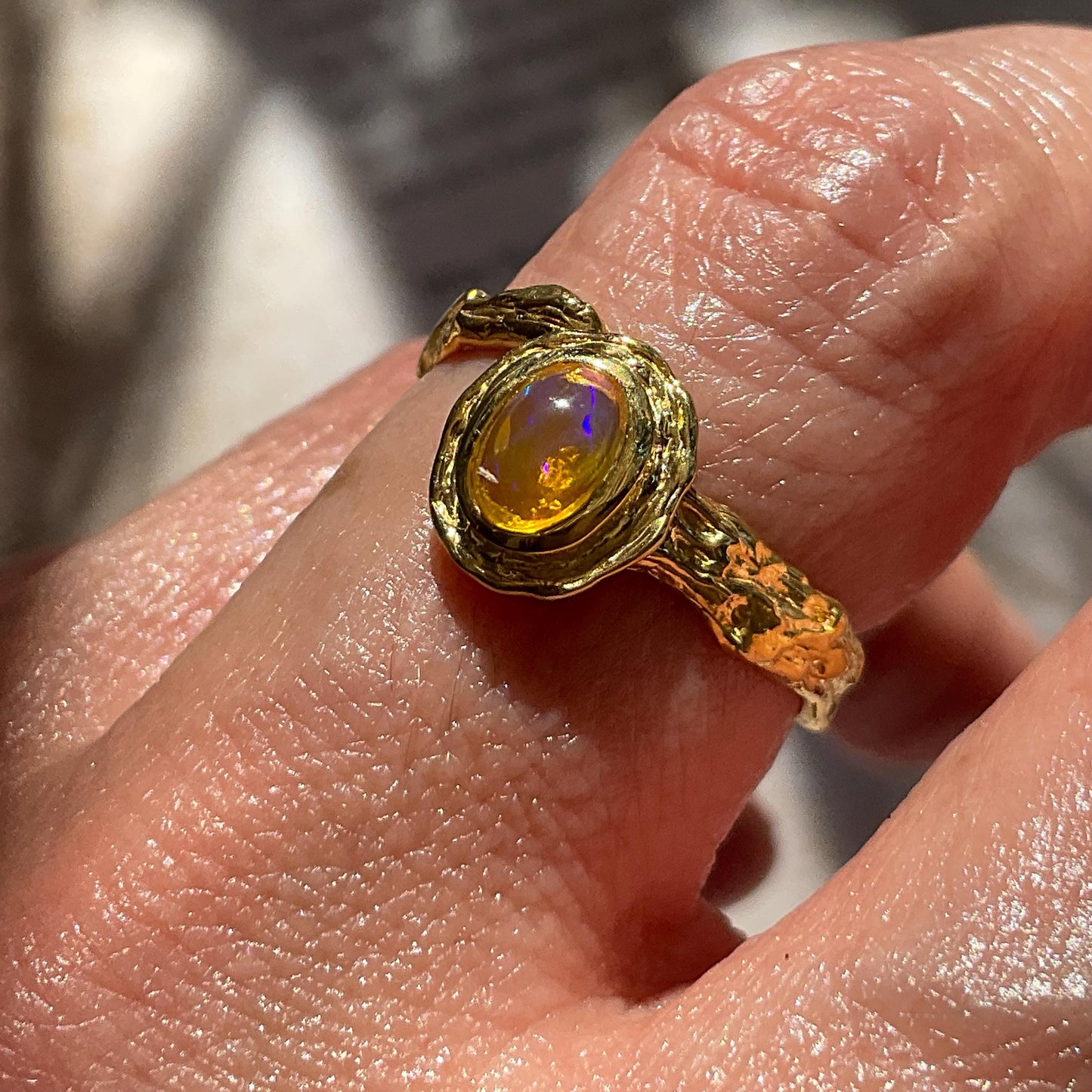 Sterling Silver Natural fire opal dainty gold Ring adjustable 5 6 7 8