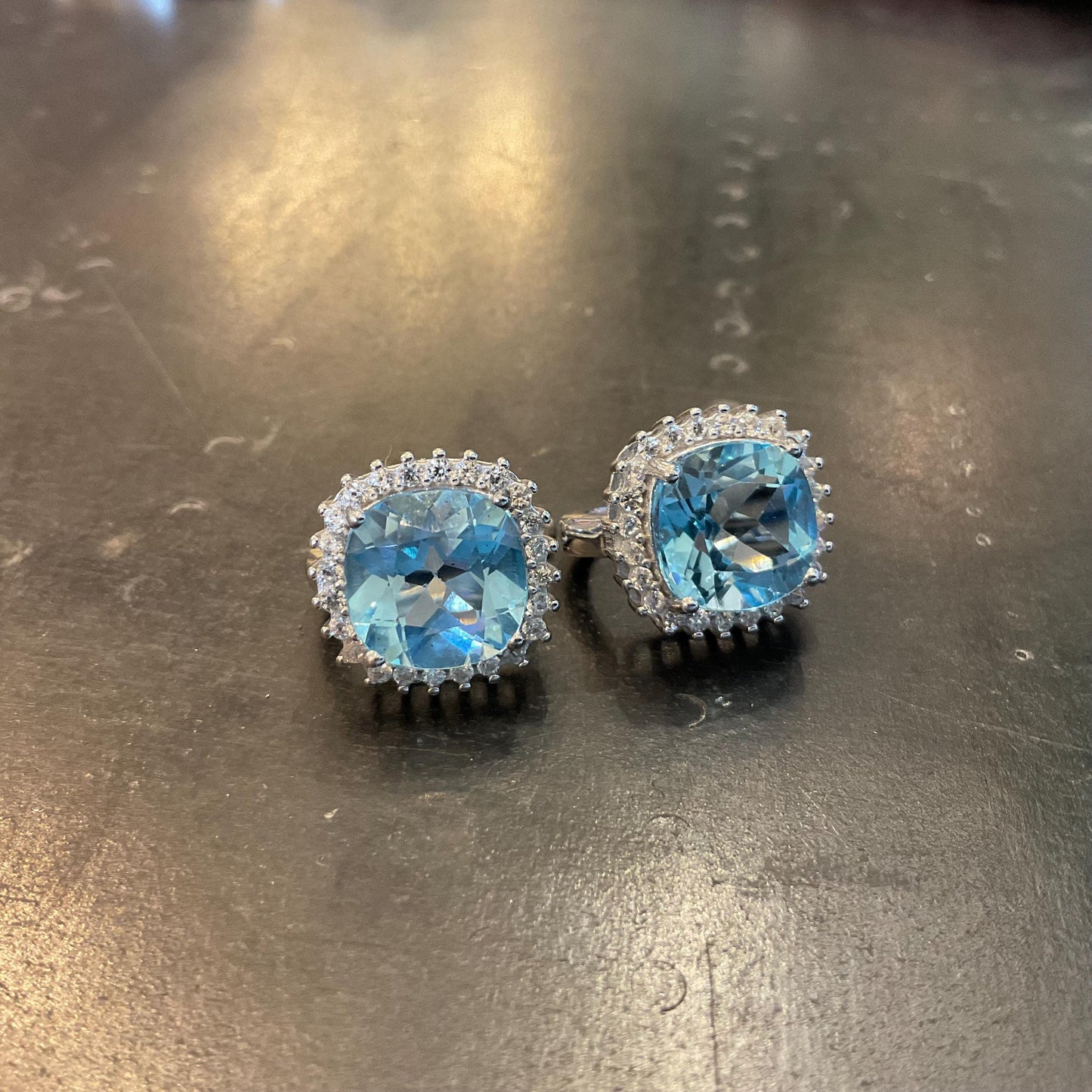 Sterling Silver natural blue topaz large fancy earrings