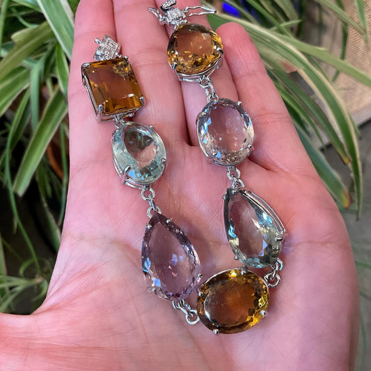Sterling Silver Amethyst citrine ametrine  tennis wide bracelet