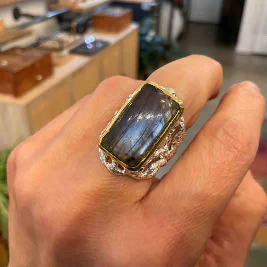 sterling silver Labradorite statement organic band Etnika Ring 7.5