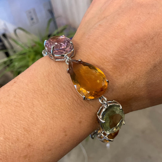 Sterling Silver citrine ametrine green amethyst tennis wide bracelet