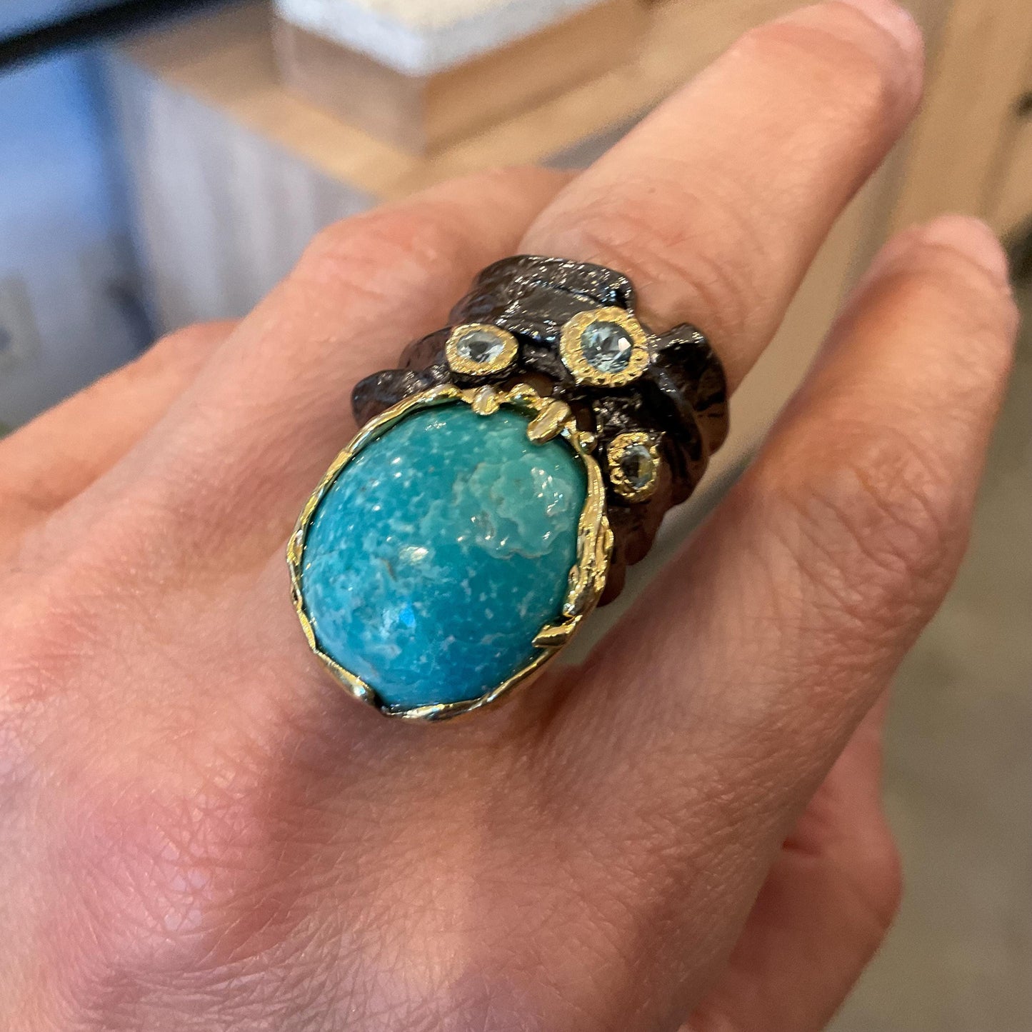 Sterling silver natural turquoise topaz band ring 7