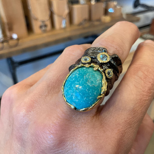 Sterling silver natural turquoise topaz band ring 7