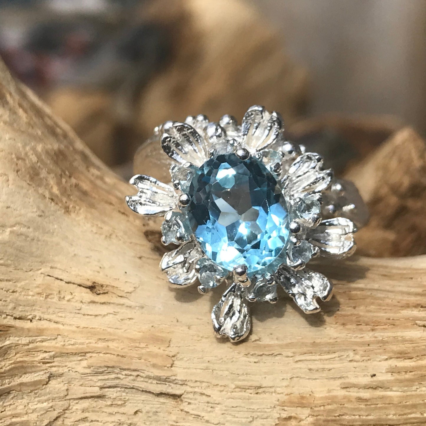Sterling Silver natural  art blue topaz ring handmade 6.5 Colors Of Etnika