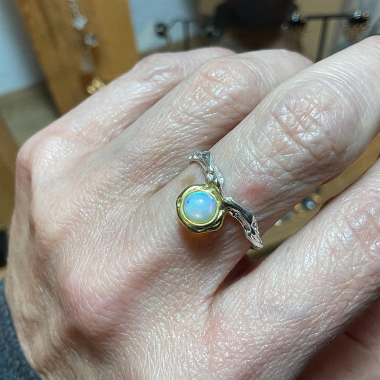 Sterling Silver Natural rainbow opal dainty Ring 8.5
