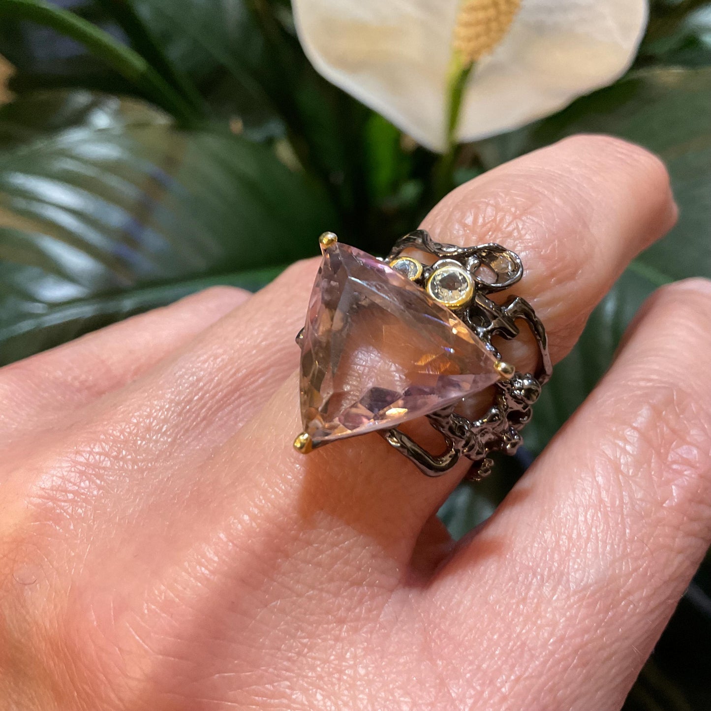 sterling silver statement Natural Ametrine band topaz ring 7