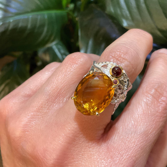 sterling silver natural citrine rhodolite band ring 7