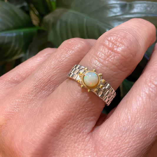 sterling silver natural Rainbow natural opal band ring 7