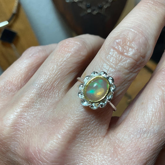 Sterling Silver Natural rainbow opal dainty Ring 7.5