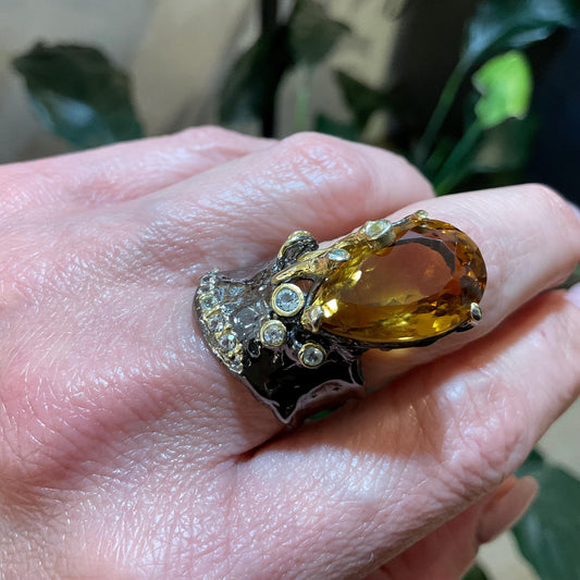 sterling silver natural citrine topaz  band ring 6.5