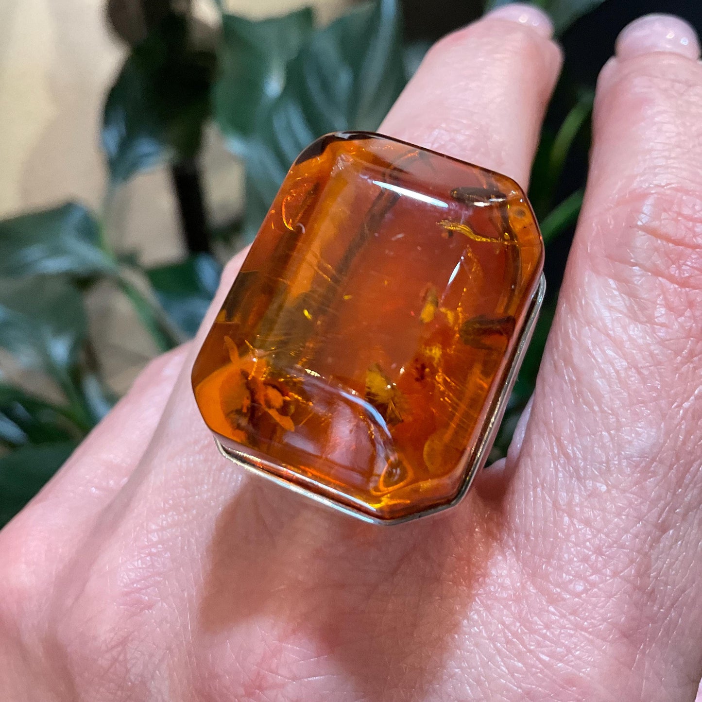 sterling silver emerald cut Baltic amber modernist ring 8.5-9 Colors Of Etnika