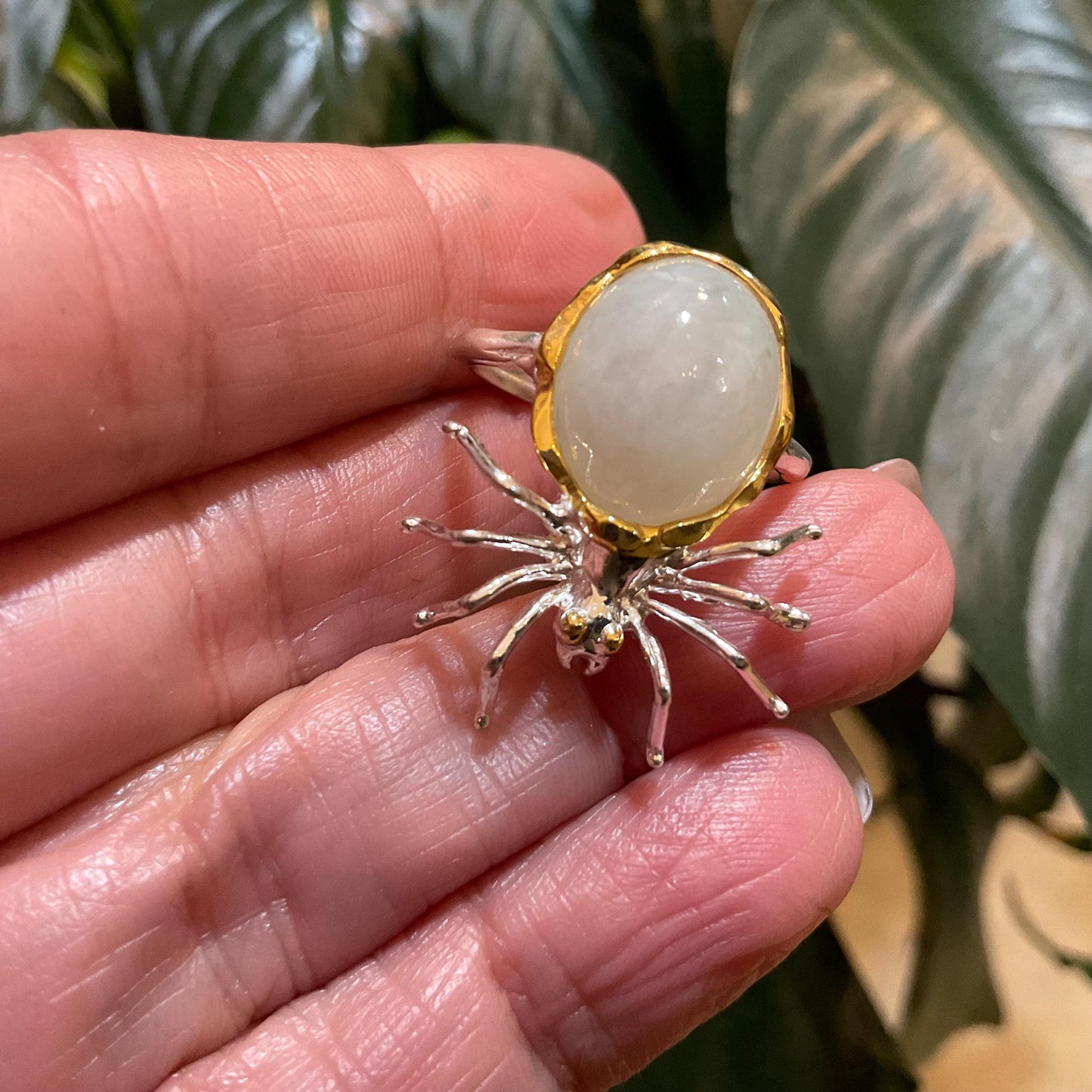 Sterling Silver Natural Aquamarine spider ring 7.8  8