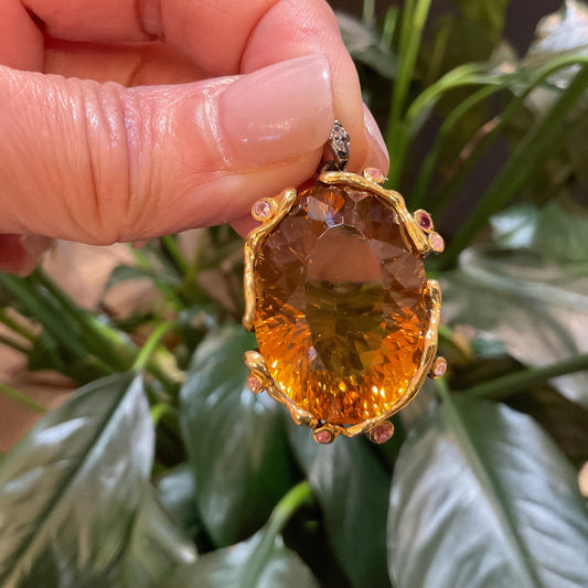 Sterling Silver citrine rhodolite topaz  Pendant for Necklace