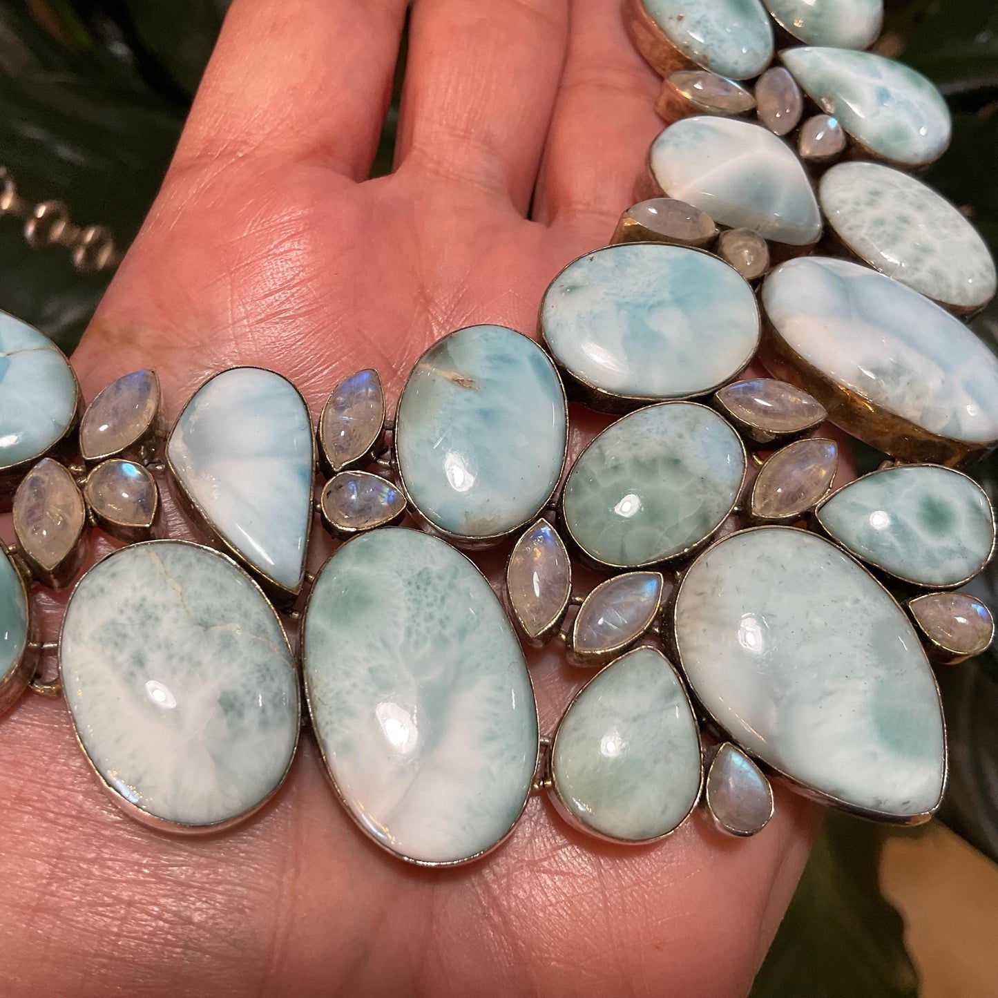 sterling silver natural Dominican Larimar Moonstone necklace